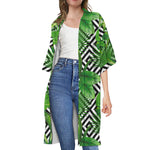 Exotic Tropical Leaves Pattern Print Open Front Beach Cover Up