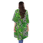 Exotic Tropical Leaves Pattern Print Open Front Beach Cover Up