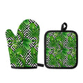Exotic Tropical Leaves Pattern Print Oven Mitt And Pot Holder Set