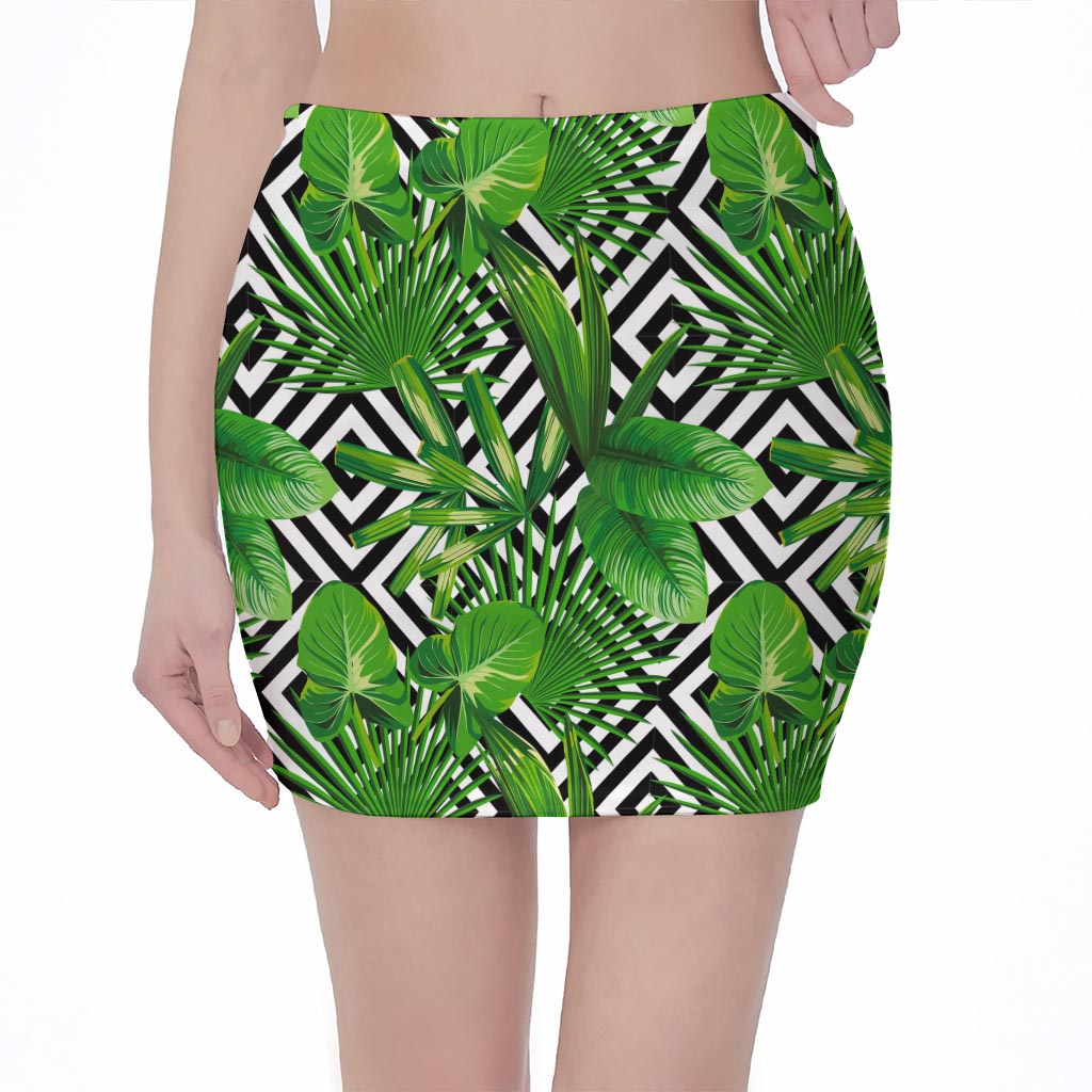 Exotic Tropical Leaves Pattern Print Pencil Mini Skirt