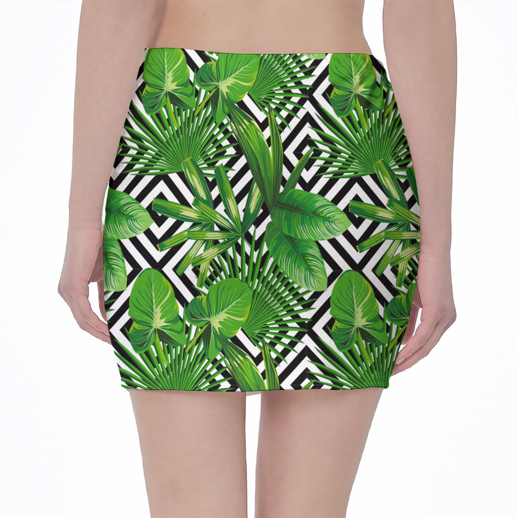 Exotic Tropical Leaves Pattern Print Pencil Mini Skirt