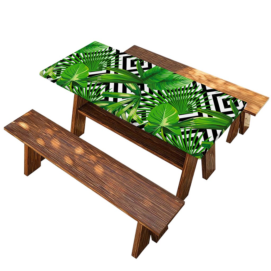 Exotic Tropical Leaves Pattern Print Picnic Table Cover