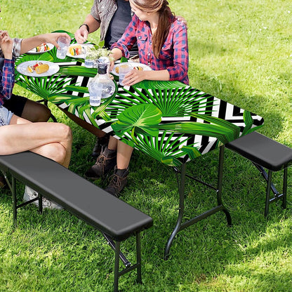 Exotic Tropical Leaves Pattern Print Picnic Table Cover