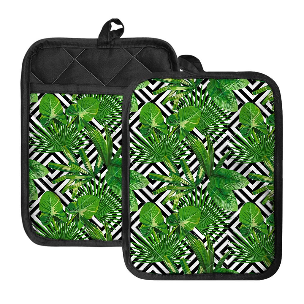 Exotic Tropical Leaves Pattern Print Pot Holders With Pocket