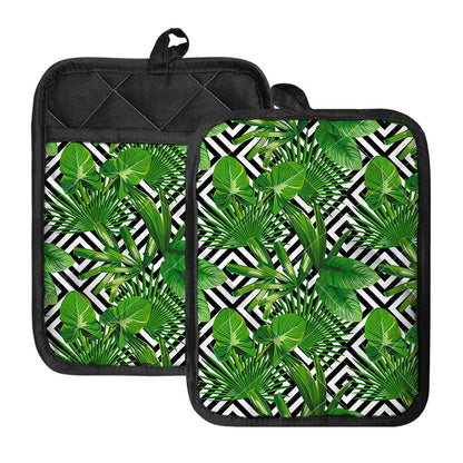 Exotic Tropical Leaves Pattern Print Pot Holders With Pocket