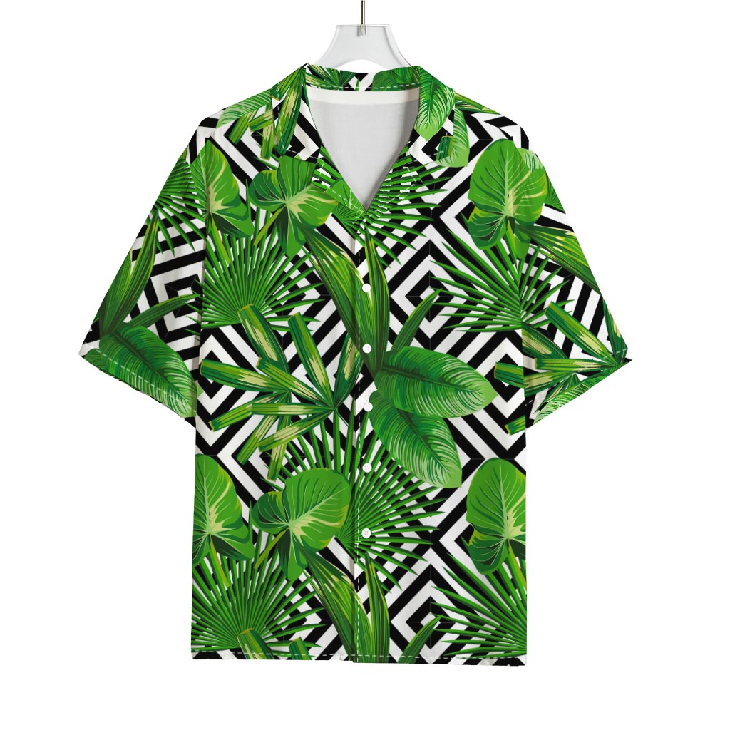 Exotic Tropical Leaves Pattern Print Rayon Hawaiian Shirt