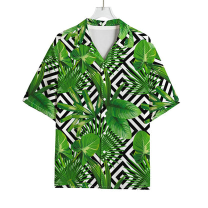 Exotic Tropical Leaves Pattern Print Rayon Hawaiian Shirt