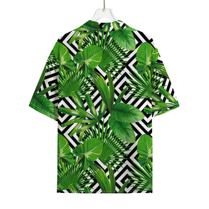Exotic Tropical Leaves Pattern Print Rayon Hawaiian Shirt