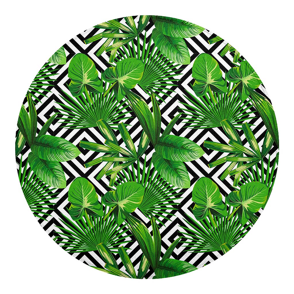 Exotic Tropical Leaves Pattern Print Round Blanket