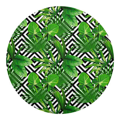Exotic Tropical Leaves Pattern Print Round Blanket