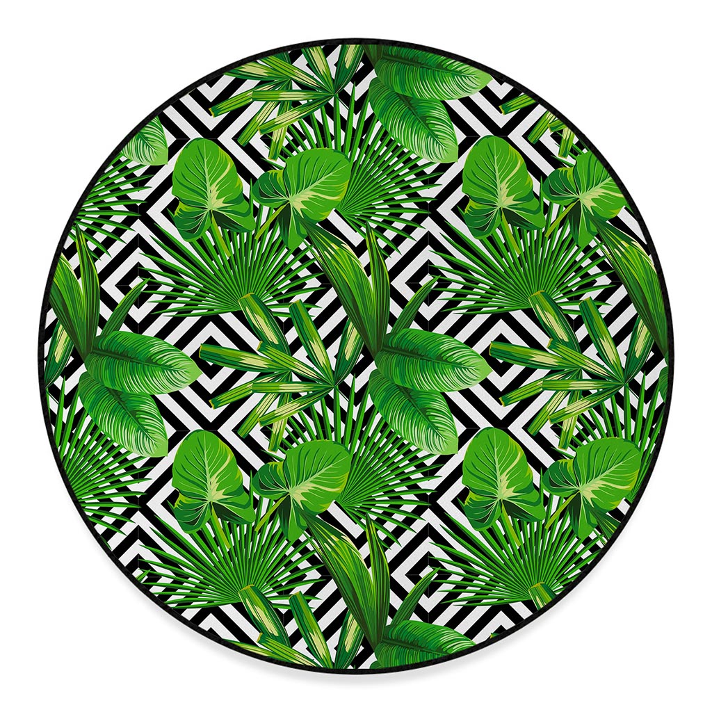 Exotic Tropical Leaves Pattern Print Round Floor Mat