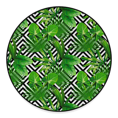 Exotic Tropical Leaves Pattern Print Round Floor Mat