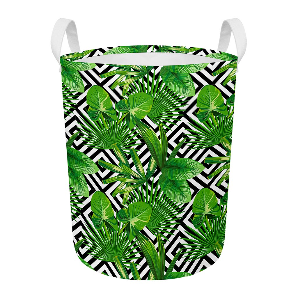 Exotic Tropical Leaves Pattern Print Round Laundry Basket