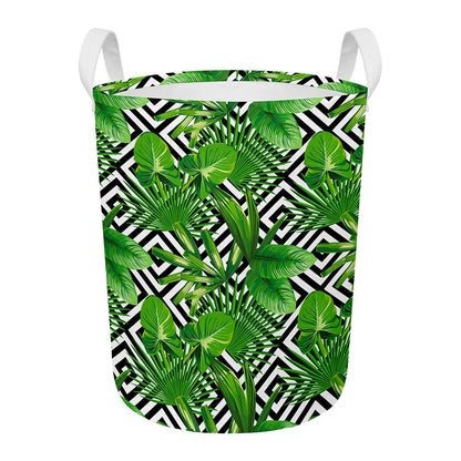 Exotic Tropical Leaves Pattern Print Round Laundry Basket