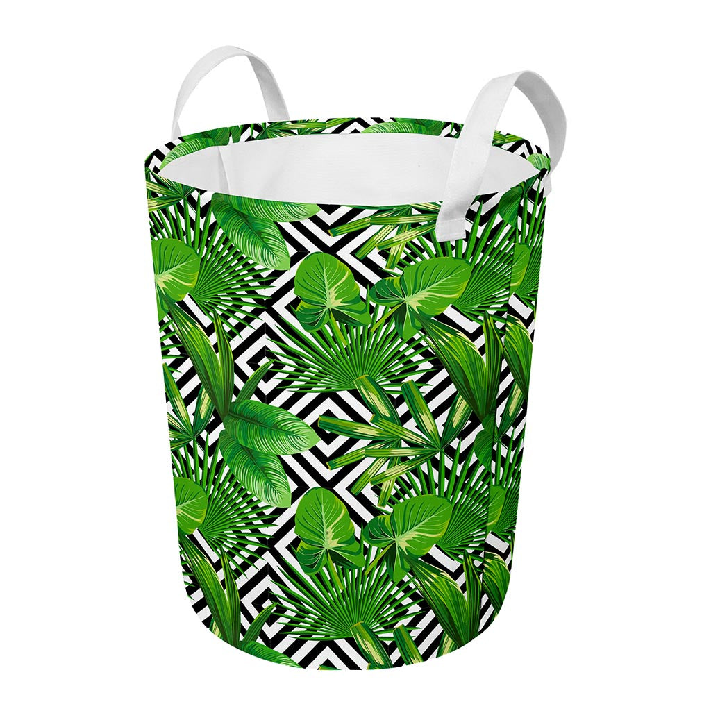 Exotic Tropical Leaves Pattern Print Round Laundry Basket