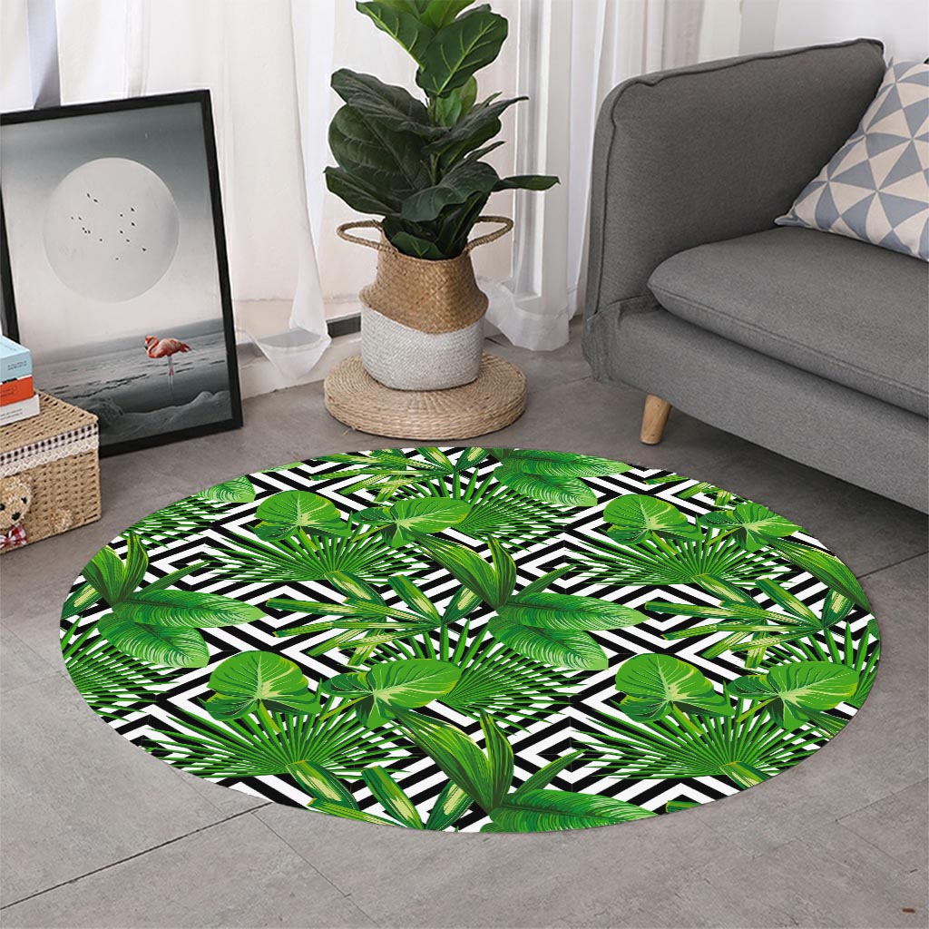 Exotic Tropical Leaves Pattern Print Round Rug