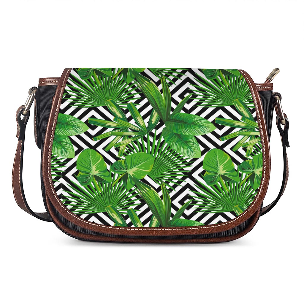 Exotic Tropical Leaves Pattern Print Saddle Bag