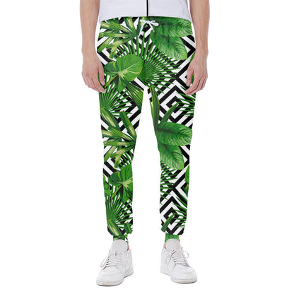 Exotic Tropical Leaves Pattern Print Scuba Joggers