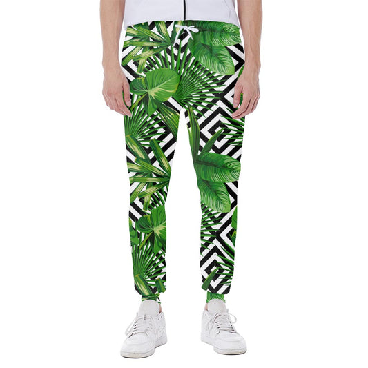 Exotic Tropical Leaves Pattern Print Scuba Joggers