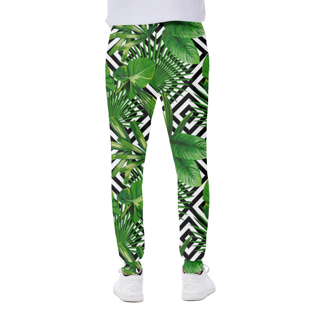 Exotic Tropical Leaves Pattern Print Scuba Joggers