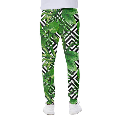 Exotic Tropical Leaves Pattern Print Scuba Joggers