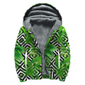 Exotic Tropical Leaves Pattern Print Sherpa Lined Zip Up Hoodie