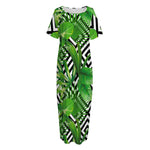 Exotic Tropical Leaves Pattern Print Short Sleeve Long Nightdress