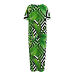 Exotic Tropical Leaves Pattern Print Short Sleeve Long Nightdress