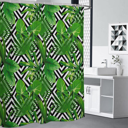Exotic Tropical Leaves Pattern Print Shower Curtain