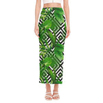 Exotic Tropical Leaves Pattern Print Side Slit Maxi Skirt