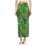 Exotic Tropical Leaves Pattern Print Side Slit Maxi Skirt
