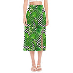 Exotic Tropical Leaves Pattern Print Side Slit Midi Skirt