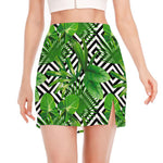 Exotic Tropical Leaves Pattern Print Side Slit Mini Skirt