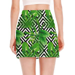 Exotic Tropical Leaves Pattern Print Side Slit Mini Skirt
