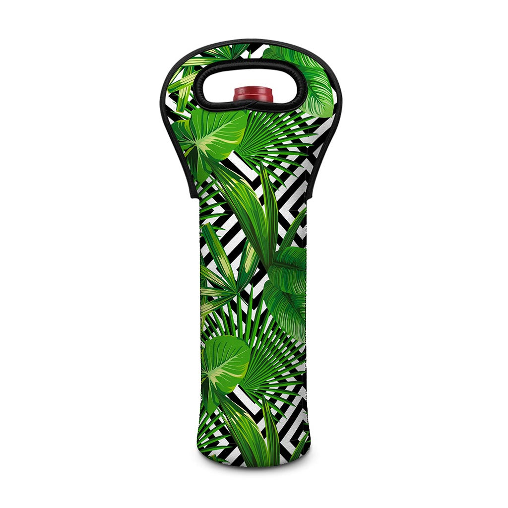 Exotic Tropical Leaves Pattern Print Single Neoprene Wine Tote