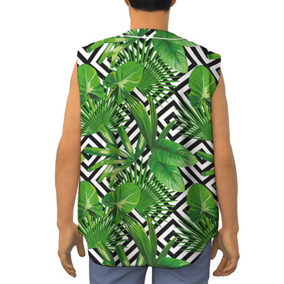 Exotic Tropical Leaves Pattern Print Sleeveless Baseball Jersey