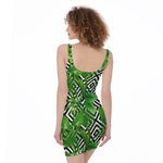 Exotic Tropical Leaves Pattern Print Sleeveless Bodycon Dress
