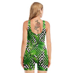 Exotic Tropical Leaves Pattern Print Sleeveless One Piece Swimsuit