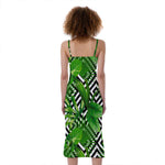 Exotic Tropical Leaves Pattern Print Slim Fit Midi Cami Dress