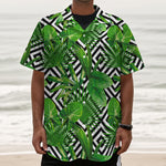 Exotic Tropical Leaves Pattern Print Textured Short Sleeve Shirt