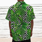 Exotic Tropical Leaves Pattern Print Textured Short Sleeve Shirt