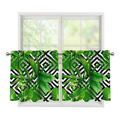 Exotic Tropical Leaves Pattern Print Tier Curtains