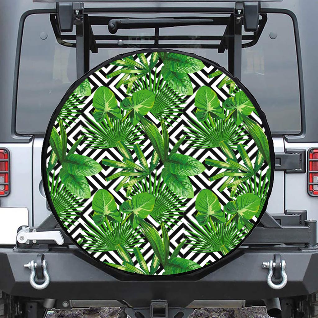 Exotic Tropical Leaves Pattern Print Tire Cover