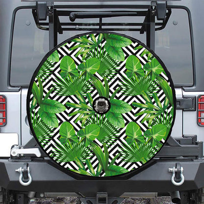 Exotic Tropical Leaves Pattern Print Tire Cover With Camera Hole