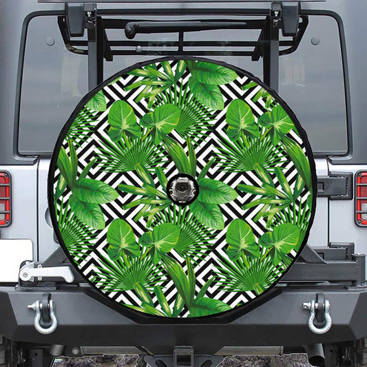 Exotic Tropical Leaves Pattern Print Tire Cover With Camera Hole