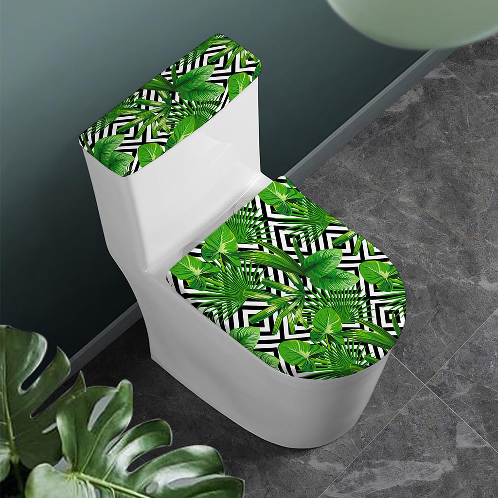 Exotic Tropical Leaves Pattern Print Toilet Lid And Tank Cover Set