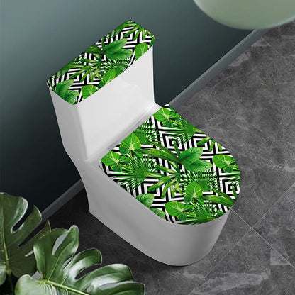 Exotic Tropical Leaves Pattern Print Toilet Lid And Tank Cover Set