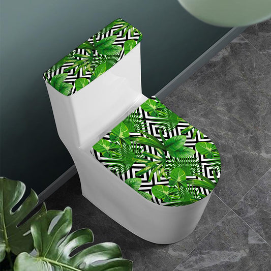 Exotic Tropical Leaves Pattern Print Toilet Lid And Tank Cover Set