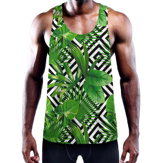 Exotic Tropical Leaves Pattern Print Training Tank Top