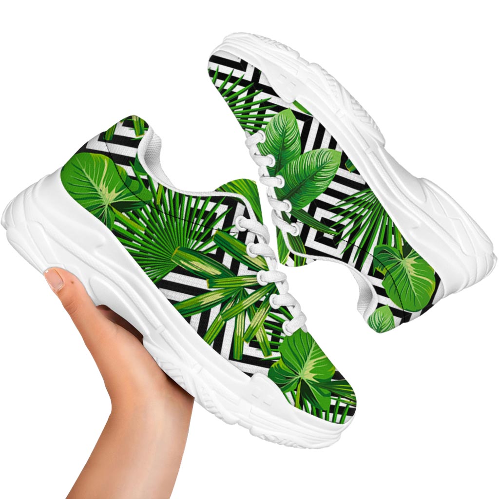 Exotic Tropical Leaves Pattern Print White Chunky Shoes